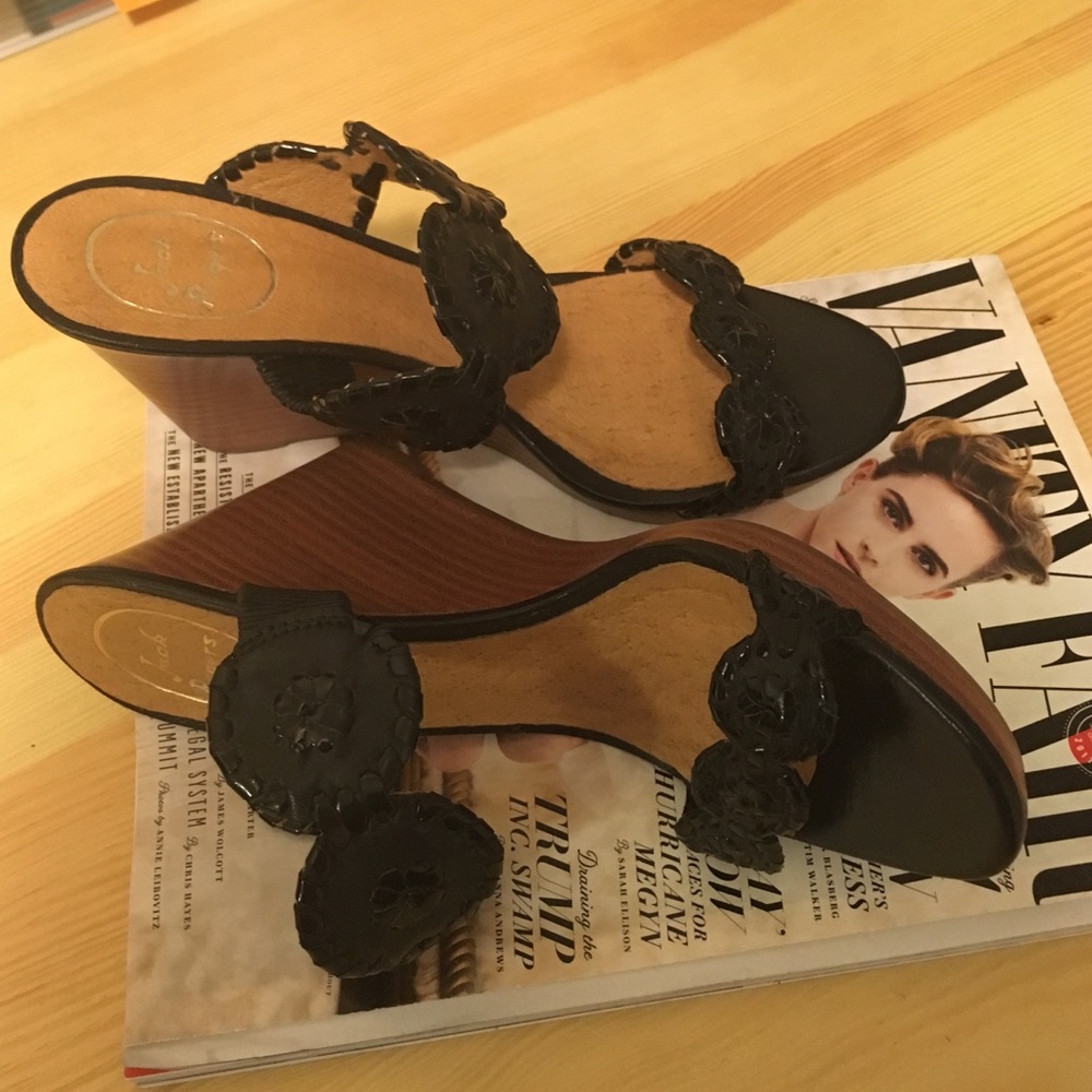 Jack Rogers Luccia Wedge, Black, Size 7.5
