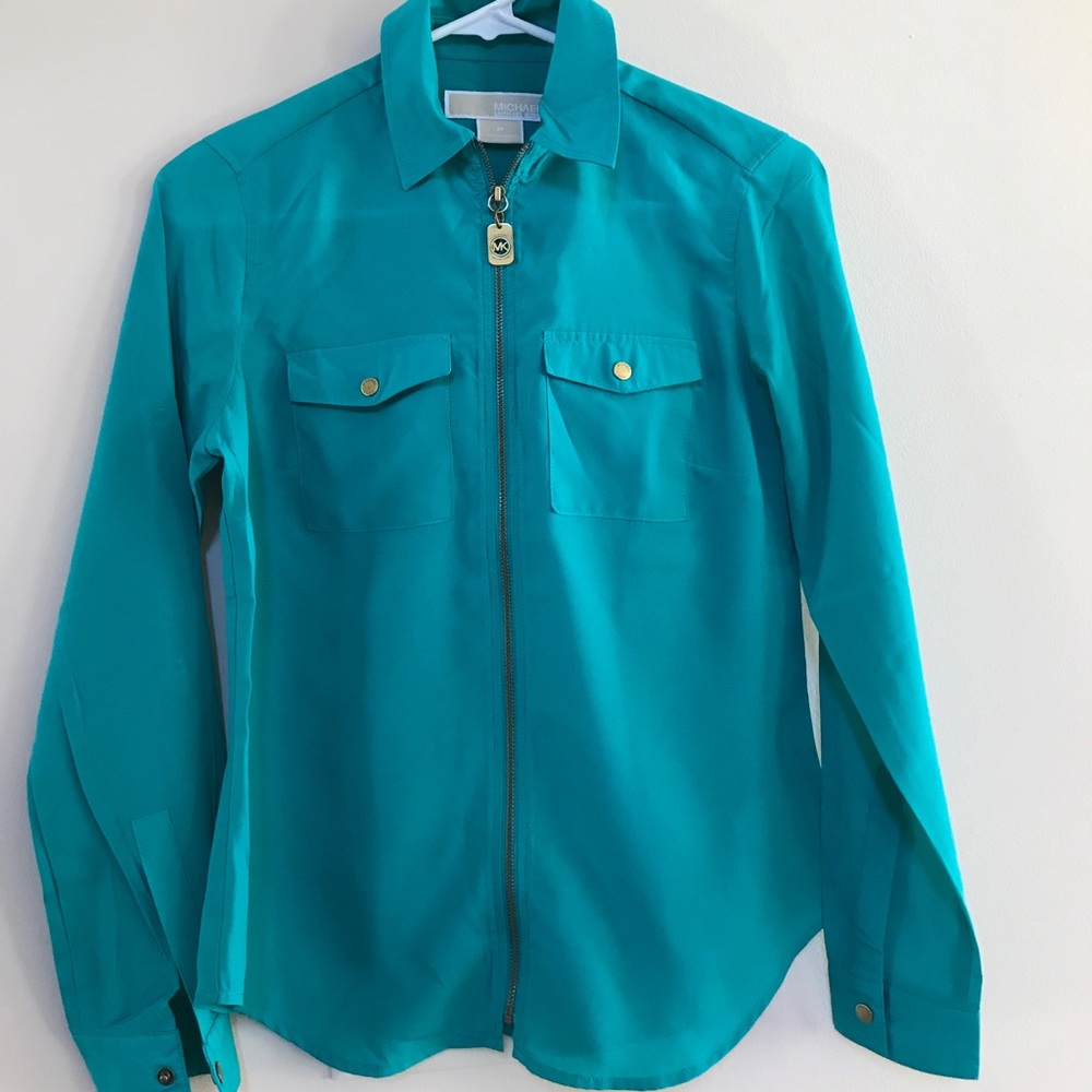 MICHAEL KORS Green zipper full sleeve shirt