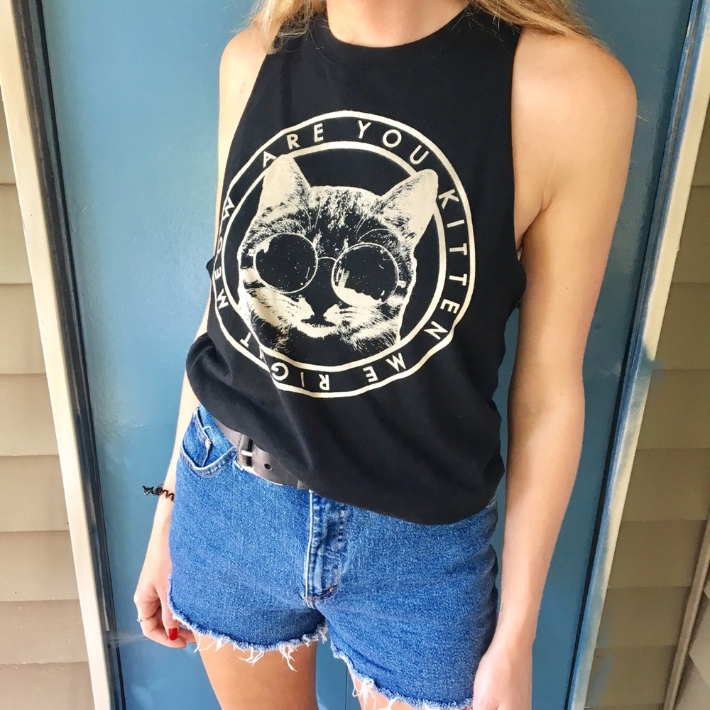 Black Graphic Cat Top