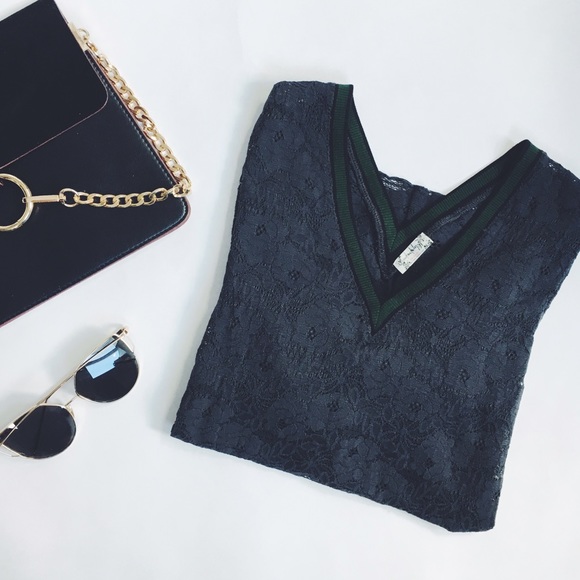 Free People Tops - New Free People Gray Lace V Neck Long Sleeve Top