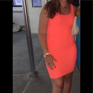bright & tight pink/orange midi dress