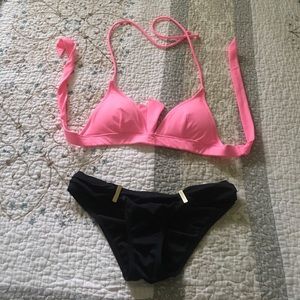 Pink and black bikini