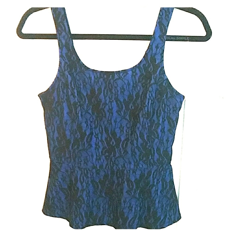 Evening Tank, Black Lace, Blue underlining