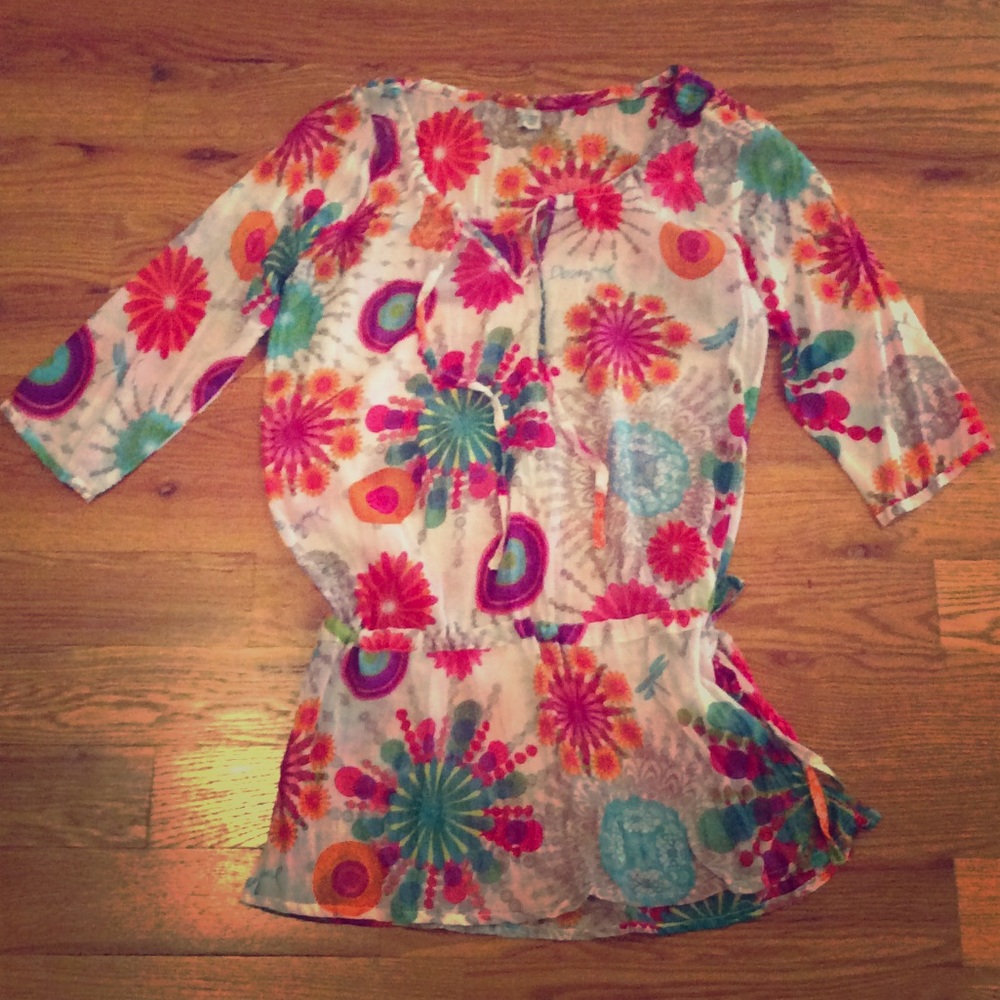 Desigual Flowered Multi- Colored Top Size Small - image 1