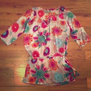 DESIGUAL Flowered Multi- Colored Top Size Small
