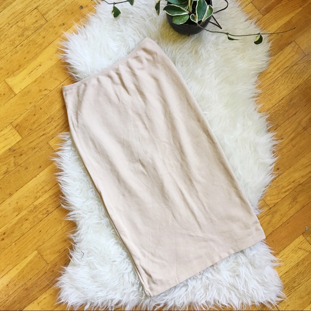 American Apparel Ponte Mid-Length Skirt in Nude