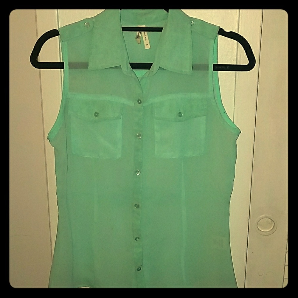 Sea Foam Green Sheer Button Down Tank