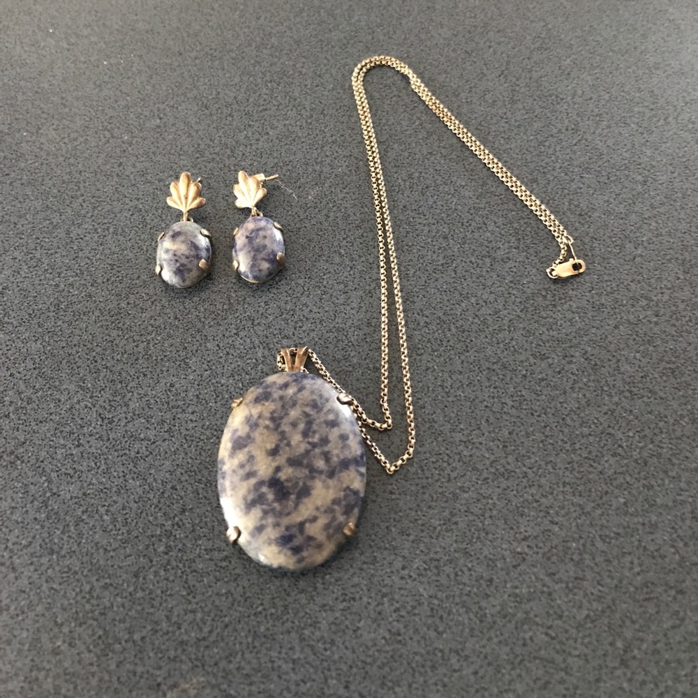 Lapis lazuli pendant &earring set 925 silver chain