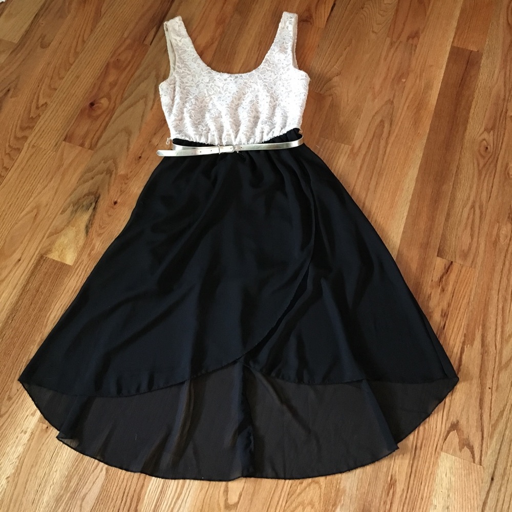 Fancy black and cream high low dress