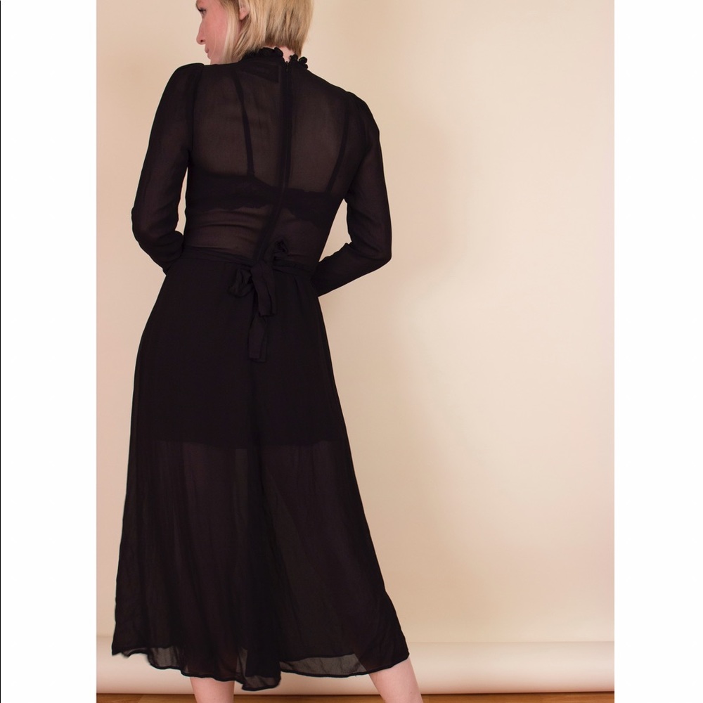 Reformation black sheer ruffled mock neck dress - Picture 3 of 4