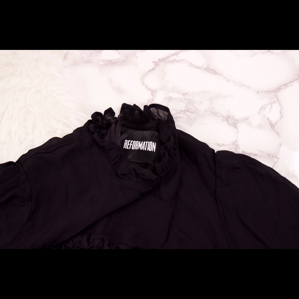 Reformation black sheer ruffled mock neck dress - Picture 4 of 4