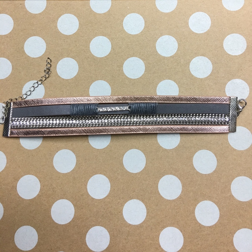 Rose gold and gray leather bracelet