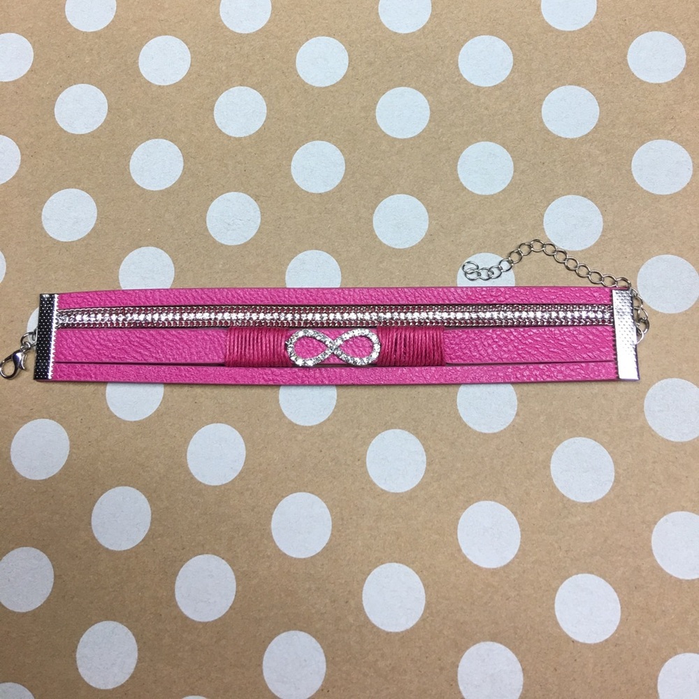 Pink leather infinity bracelet