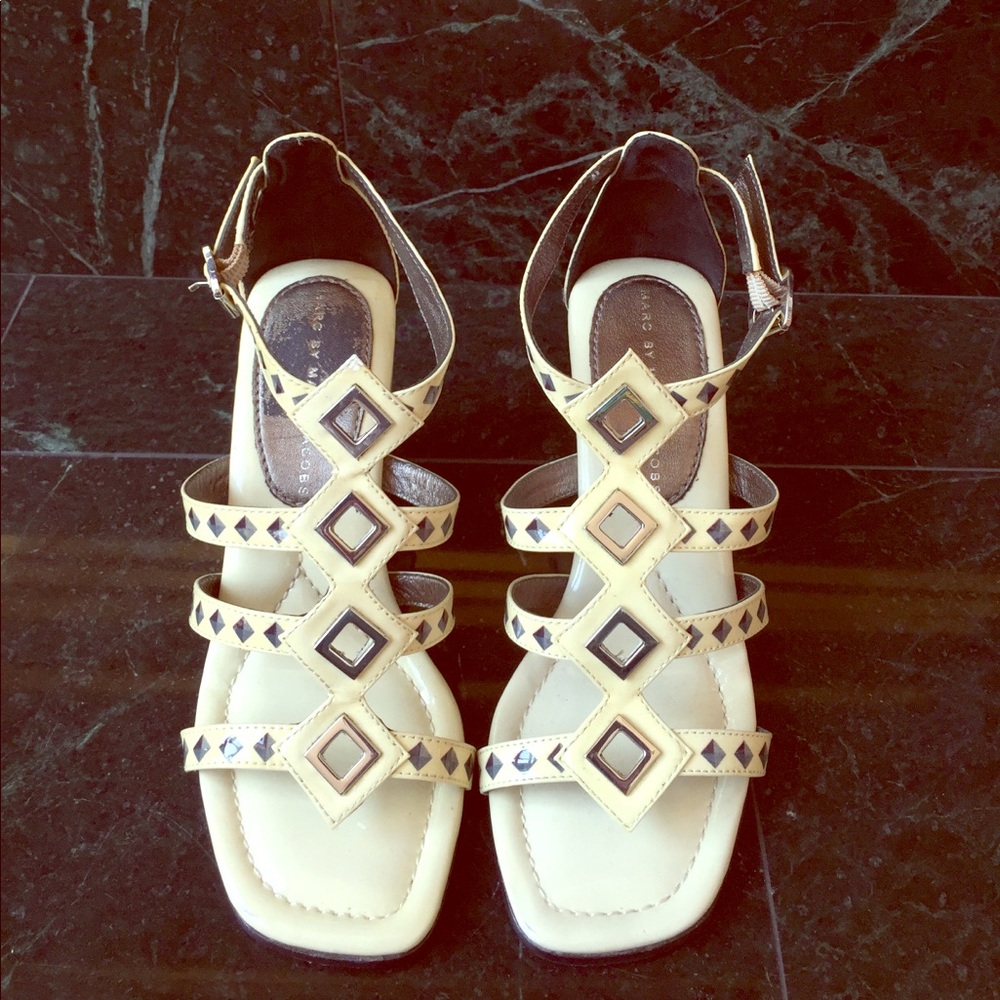 Marc by Marc Jacobs paten leather cream wedges
