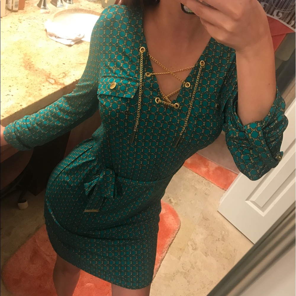 MICHAEL KORS Emerald Green & Gold Dress