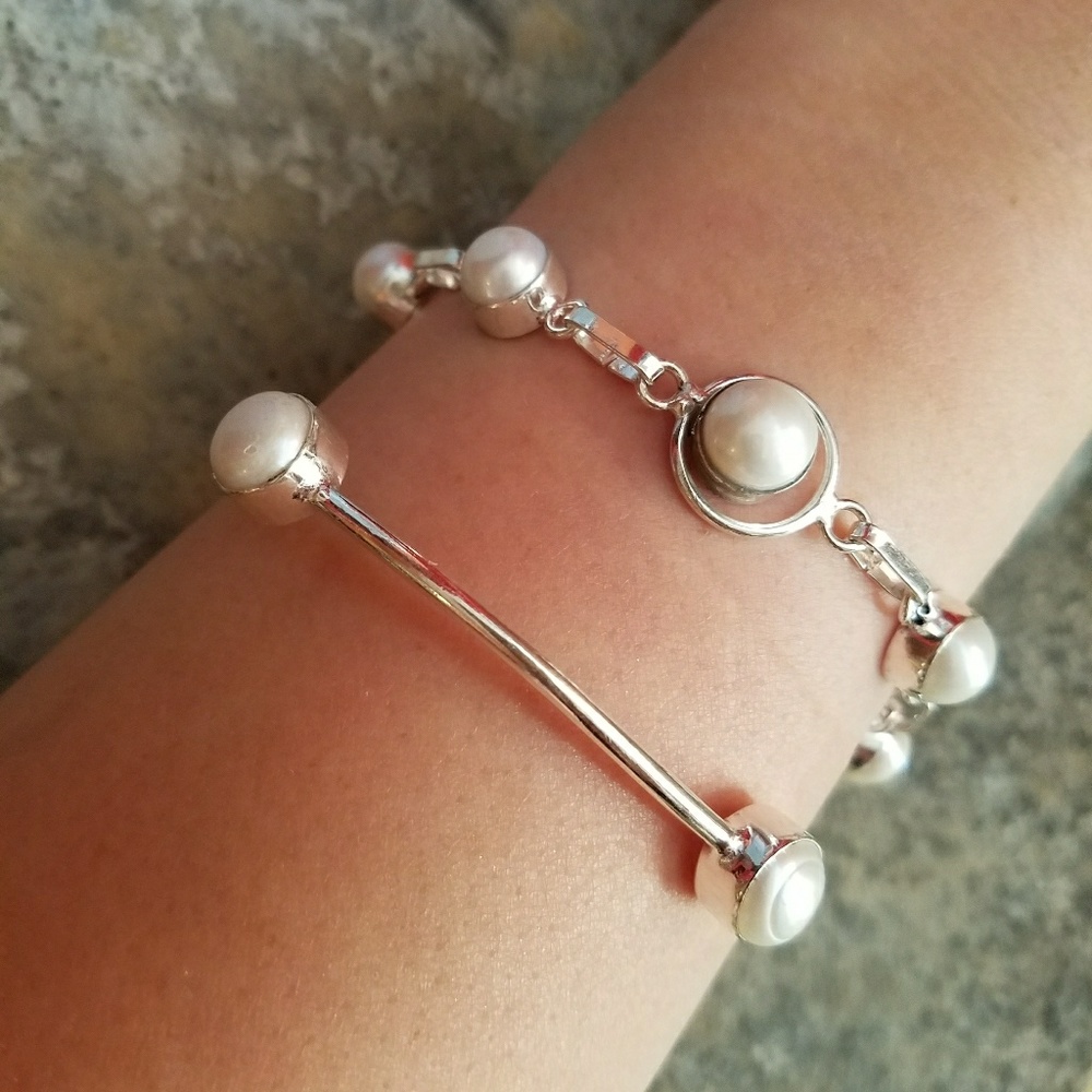 Mother of pearl and sterling silver bracelet set