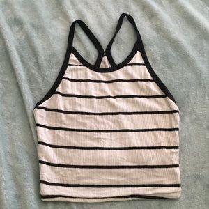 Black and white ribbed cropped tank