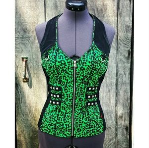 SALE Tripp NYC Green Leopard Print Corset Halter M