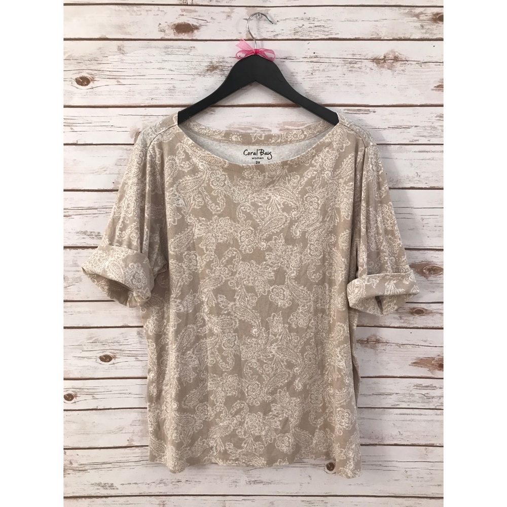 Coral Bay Boho Floral Print White & Beige Shirt