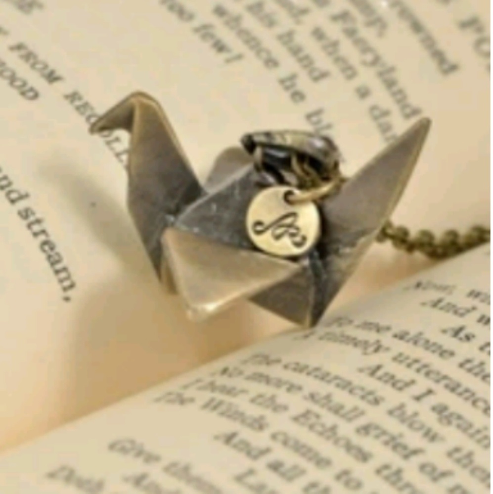 Bronze vintage origami crane necklace