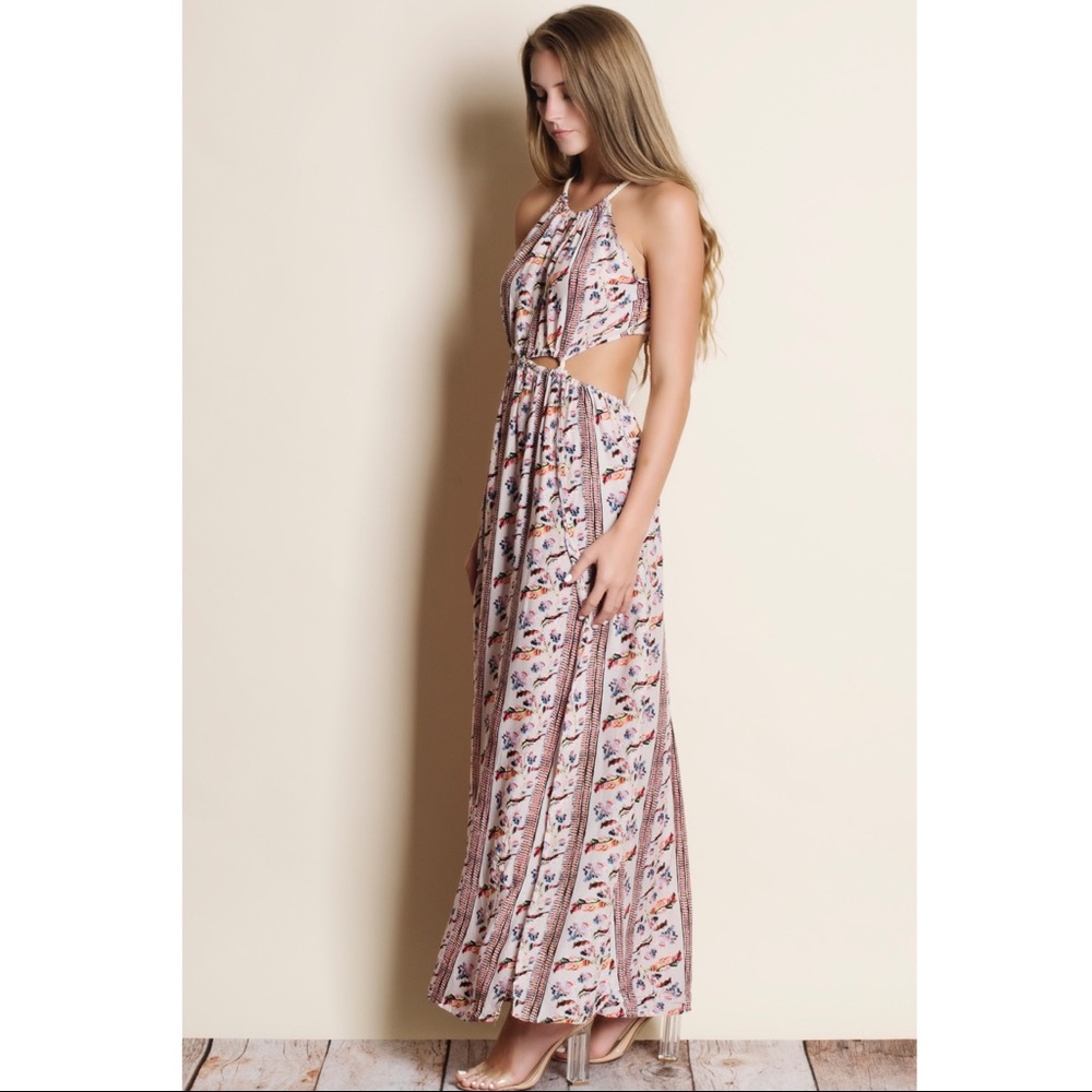 Cut Out Floral Print Maxi Dress - BLUSH - Picture 2 of 4