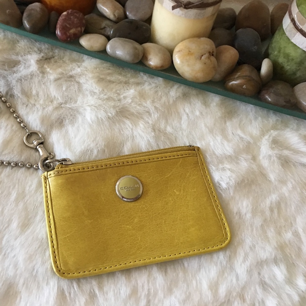 Coach Waxed Calfskin Card Hold r in Yellow