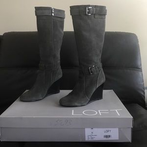 Grey suede wedge boots