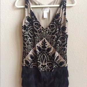 Gold and black fringe cocktail dress