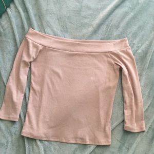 Light pink ribbed off the shoulder top