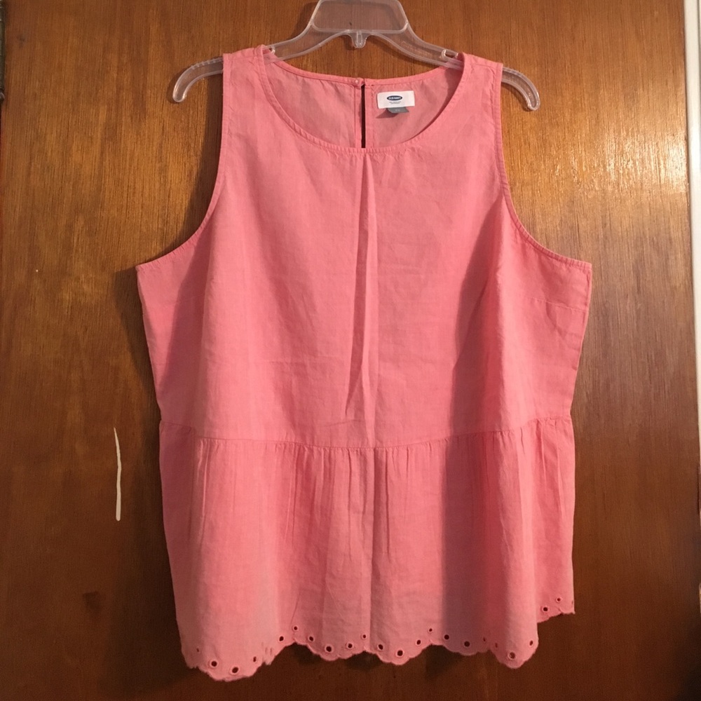 Old Navy Pink Sleeveless Chambray Peplum Top // XL