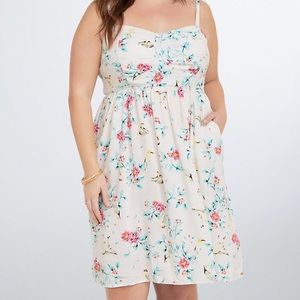Floral Bird Bow Front Challis Sundress