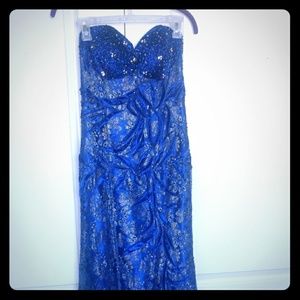 Navy blue and gold evening gown