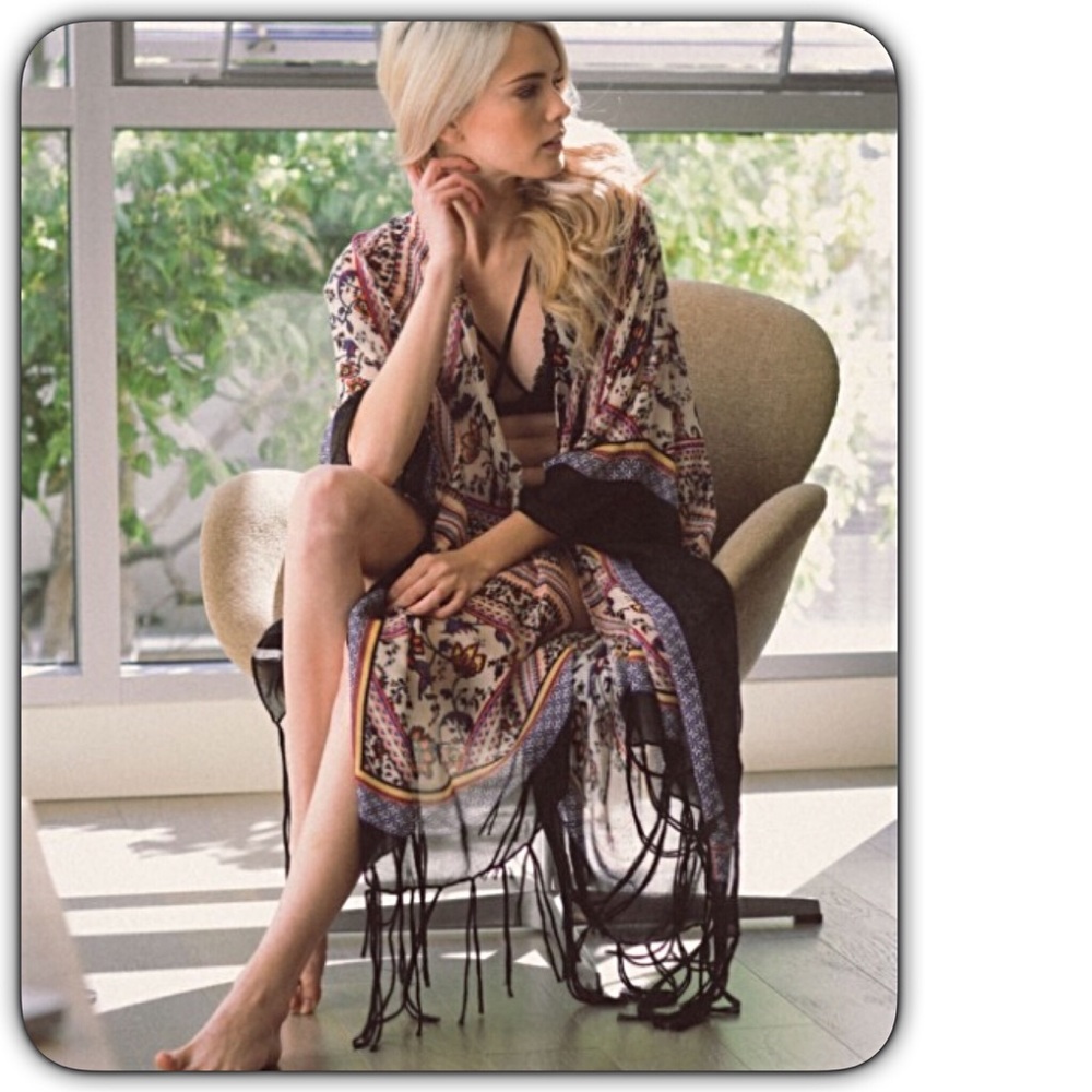 Boho Gypsy Festival Kimono Wrap Beach Coverup Armholes One Size 0-18 - Picture 4 of 7