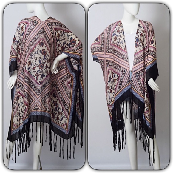 Boho Gypsy Festival Kimono Wrap Beach Coverup Armholes One Size 0-18 - Picture 6 of 7