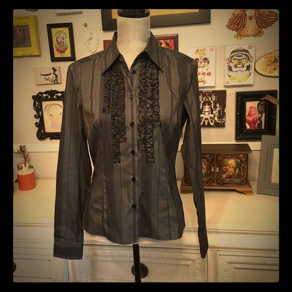 Black Striped Tuxedo Collared Shirt