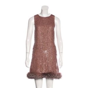 Fur trimmed cocktail dress
