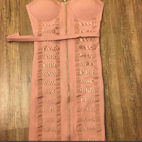 Pink Striped Zipper Bodycon Mini Dress - Picture 2 of 2