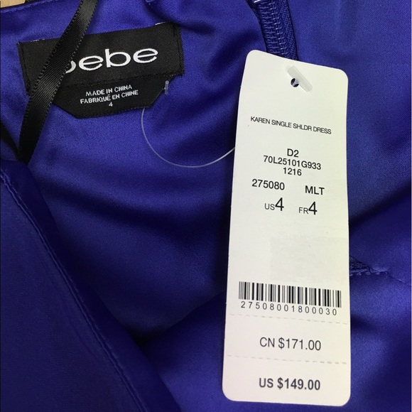 bebe Karen Single Shoulder Dress. Size 4 New - Picture 5 of 5