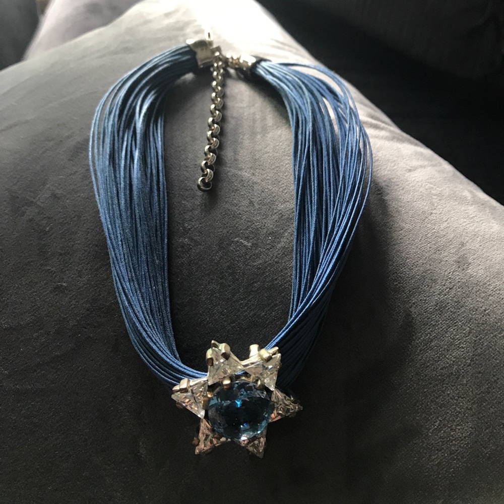 Leather choker with silver and stones star