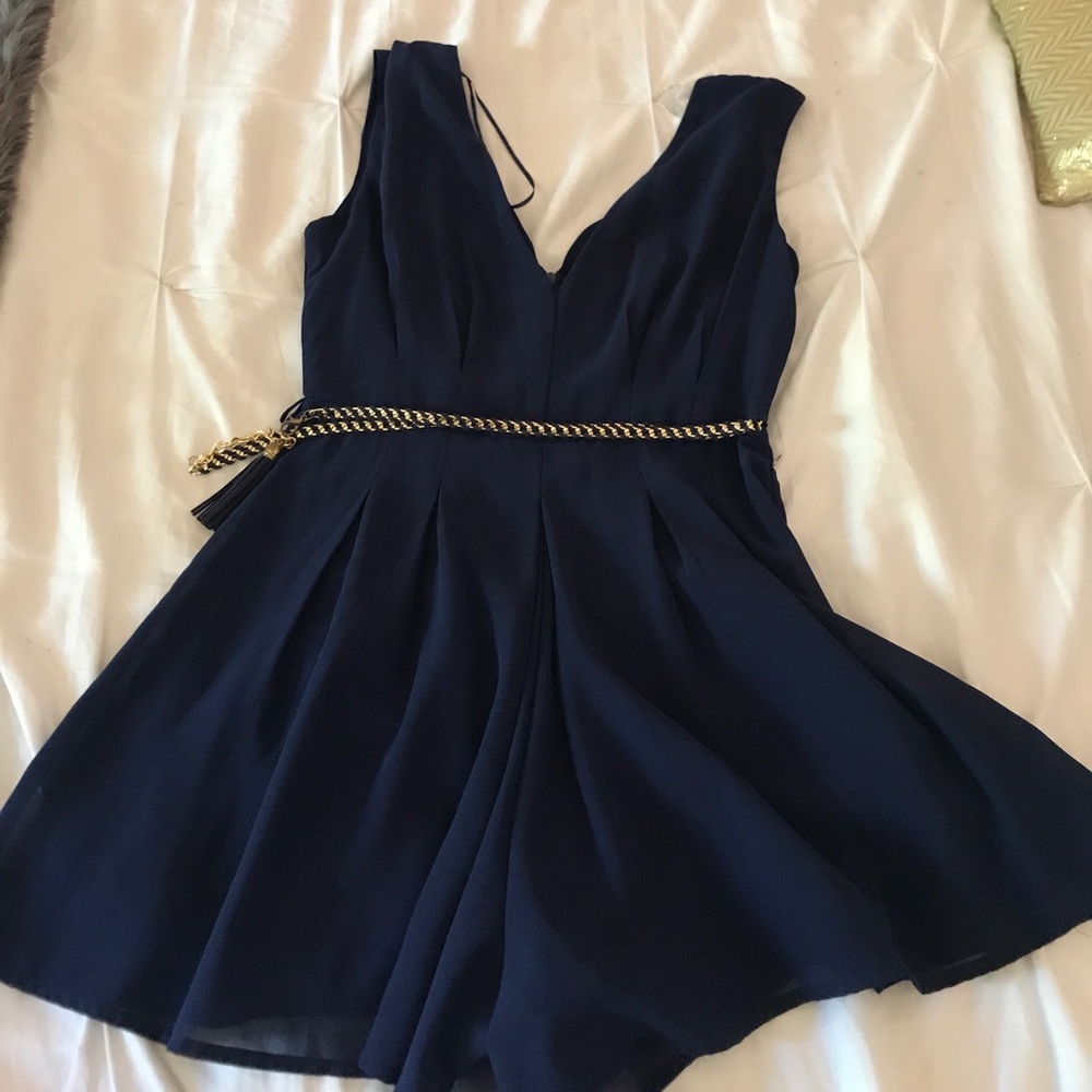 Blue romper with chain belt