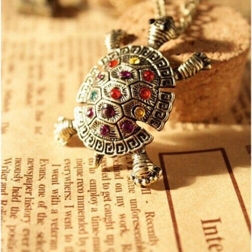 Turtle Necklace Crystal Pendant Chain Turtle - Picture 2 of 7