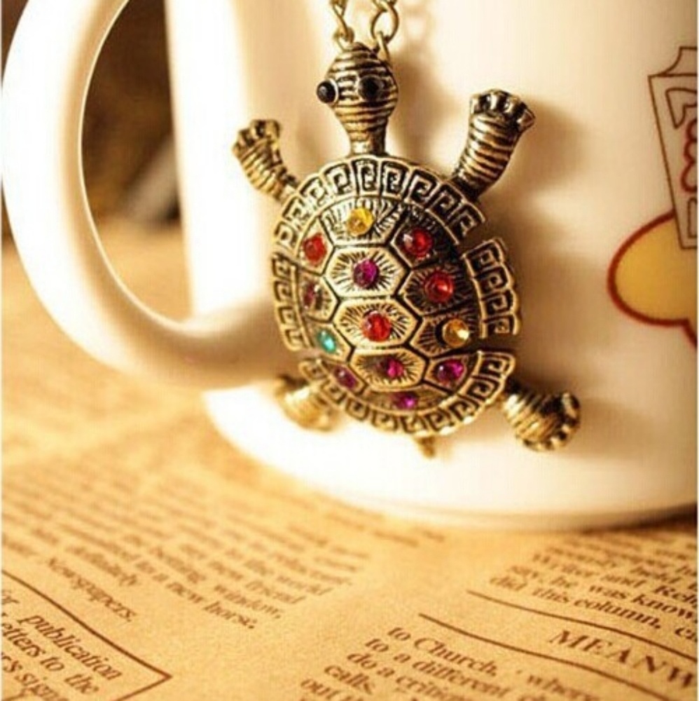 Turtle Necklace Crystal Pendant Chain Turtle - Picture 1 of 7