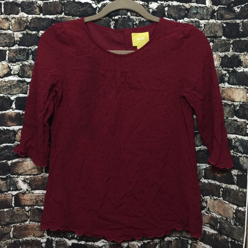 Anthropologie MaEVe women blouse SZ 0 red burgundy