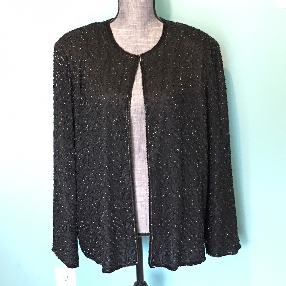 Vintage Silk Sequin Beaded Jacket 2X Plus Size