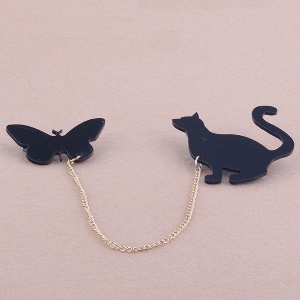 Butterfly brooch kitty cat brooch lapel pin