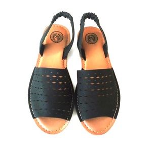 Slip on black boho slandals
