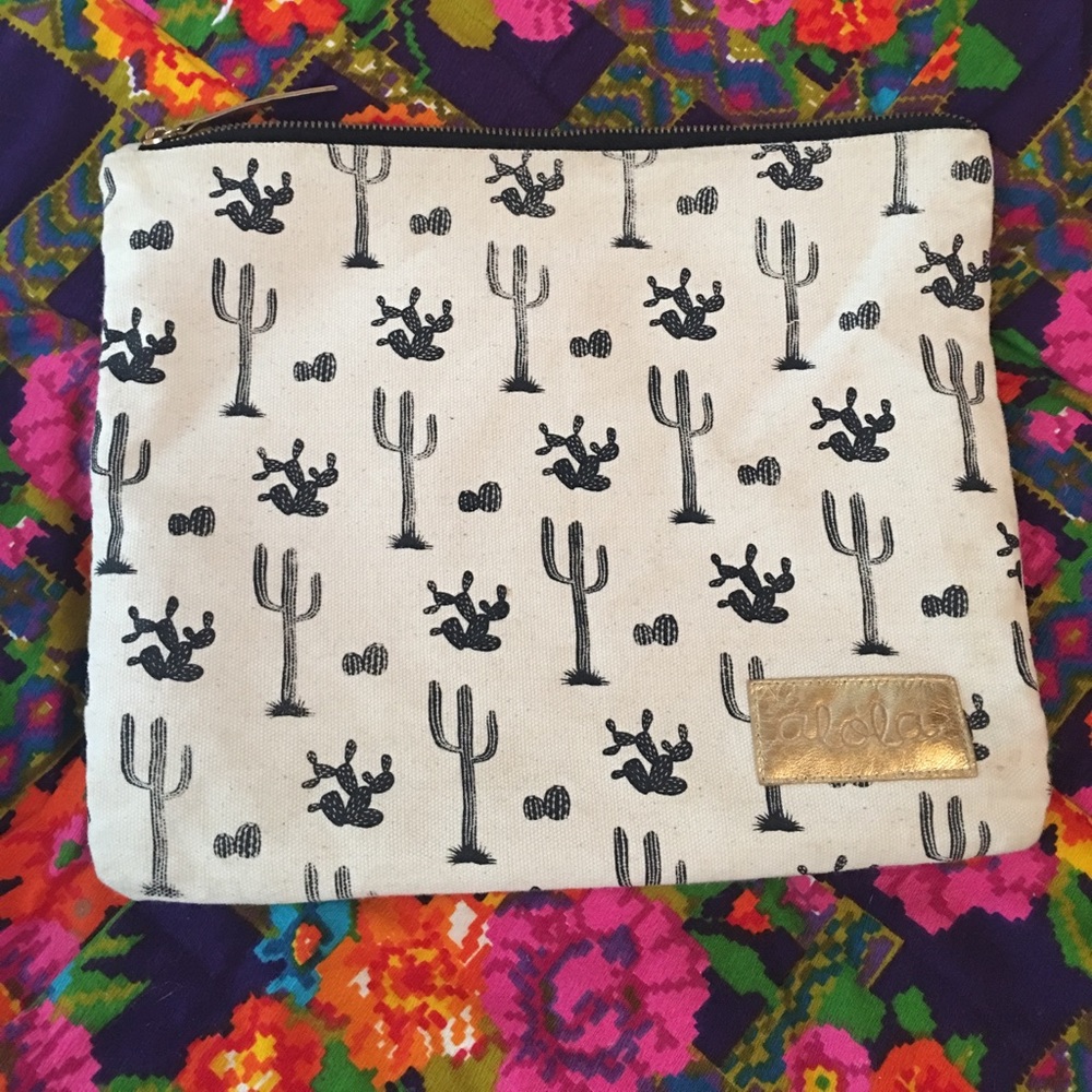 Alola leather and canvas cactus clutch
