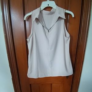 Tan Sleeveless Collared Blouse