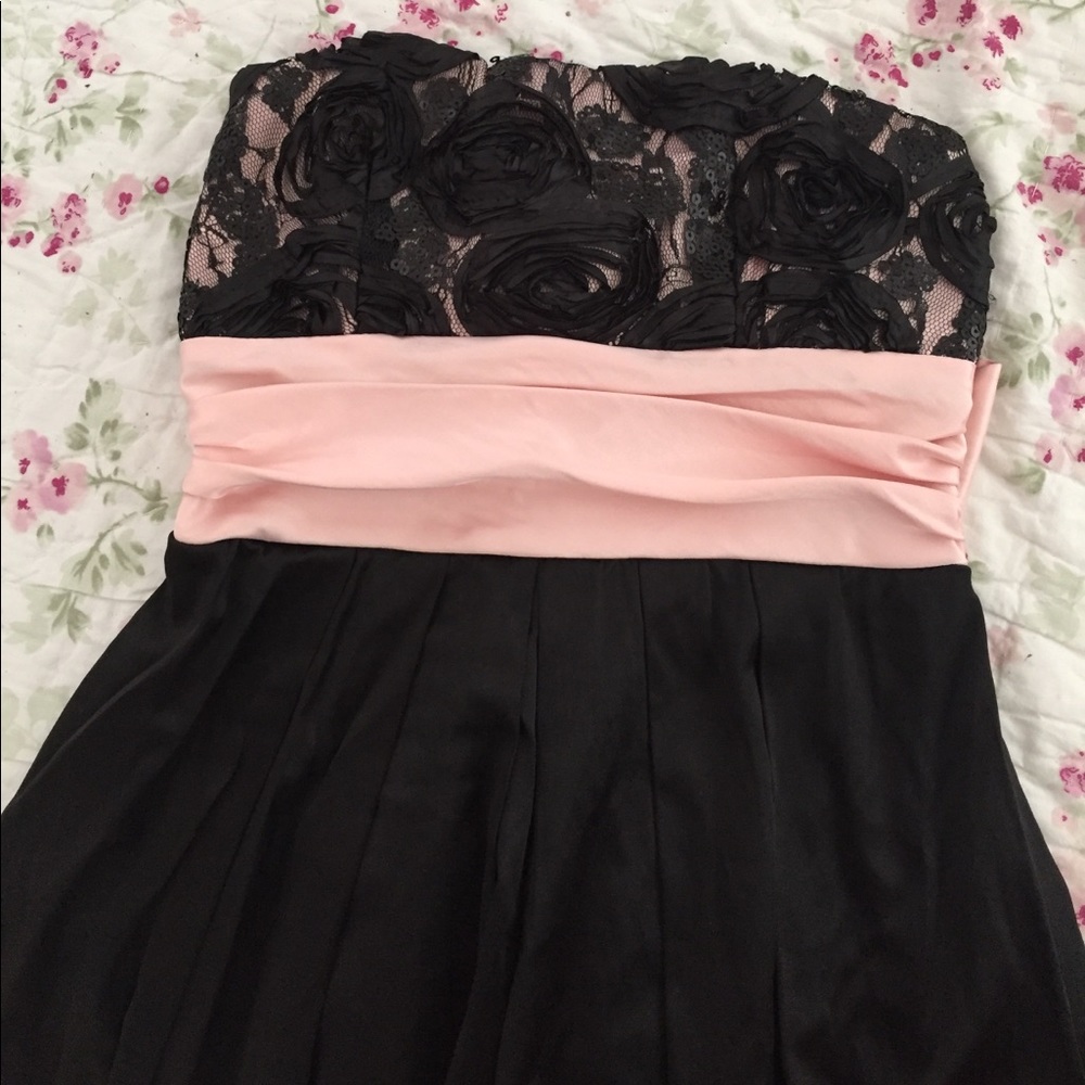 Black and pink formal strapless dress homecoming