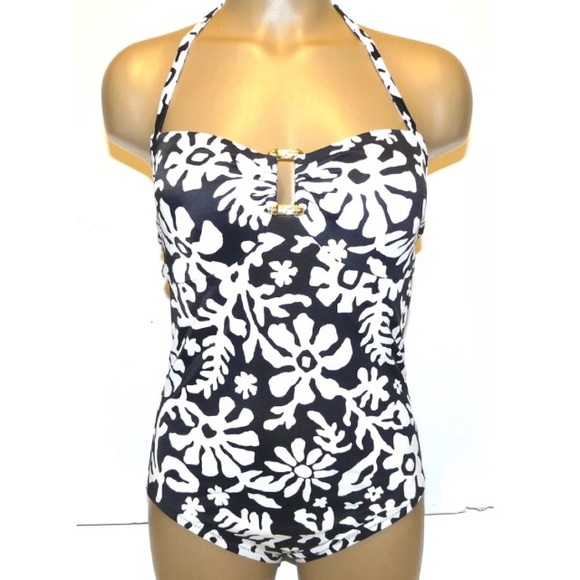 Lands' End Swim Lands End Black White One Piece Wgold Accent Sz 8